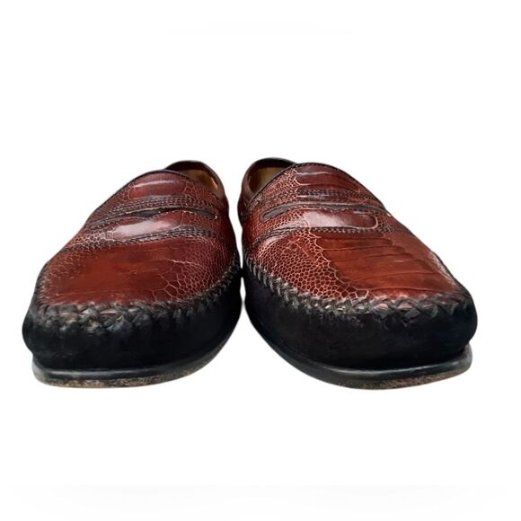 Men's Zelli Italia Brown Ostrich Leather and Black Artisan Suede loafers Size 10 - Picture 3 of 15